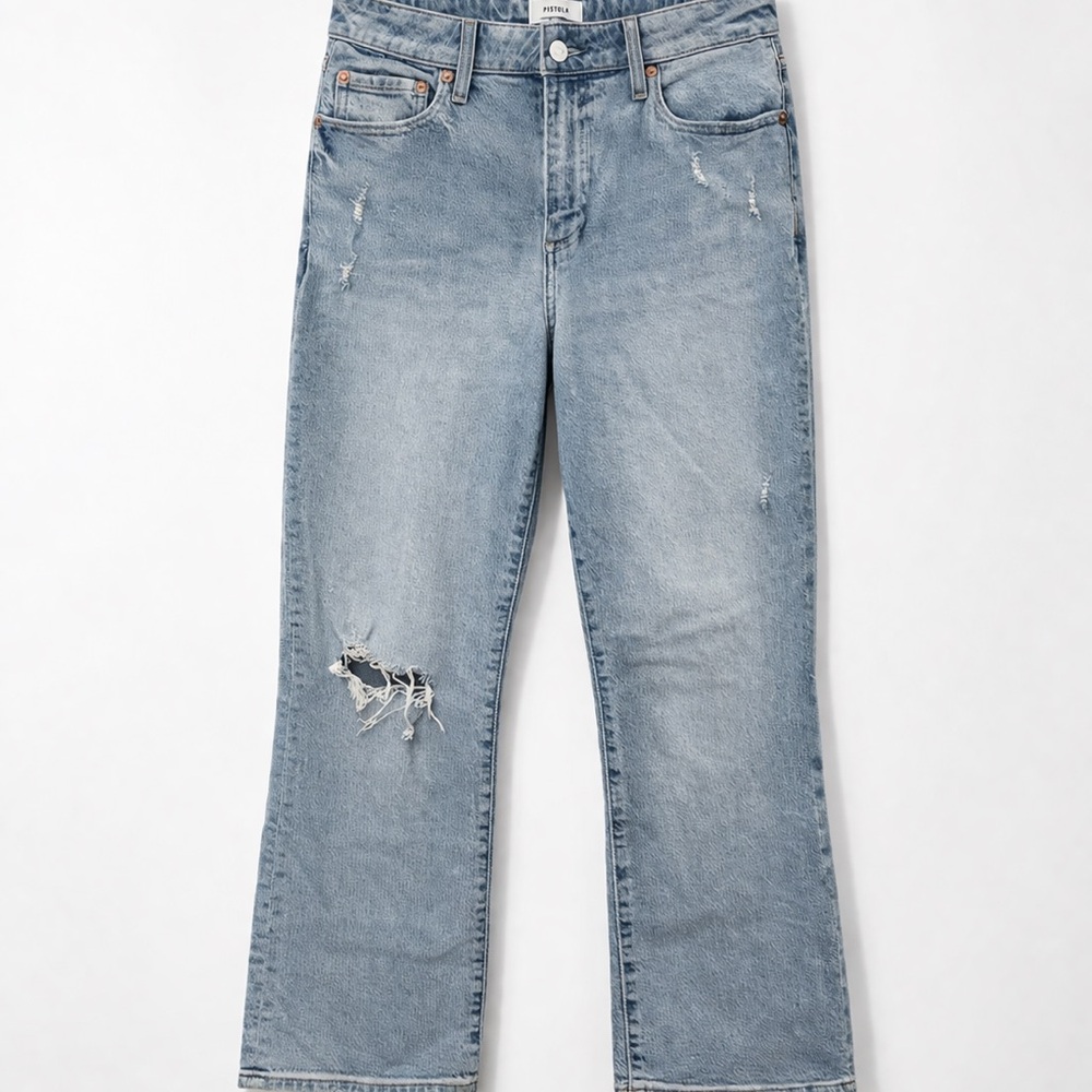 PISTOLA jeans Light Blue Distressed Straight Leg Size 27 - Picture 2 of 10
